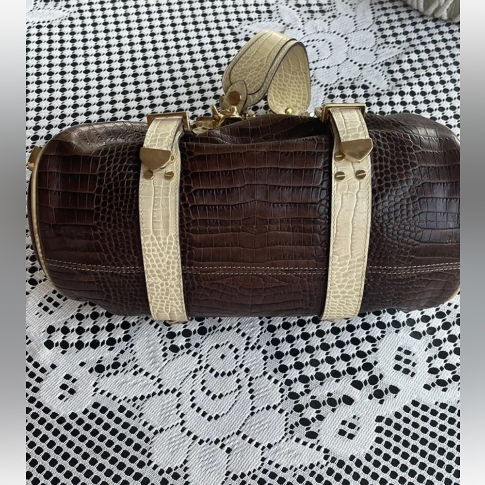 Vintage Versace Brown/Cream Croc EmbossedLeather Madonna Satchel NWT - Picture 3 of 12
